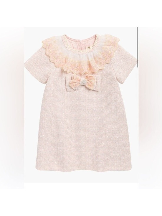 Other - Pink tweed  Dress with Bow and Ruffled Collar